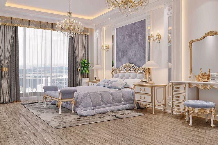 رندر طراحی داخلی اتاق خواب یکی از کاخهای لوکس عمان